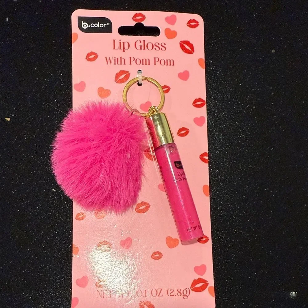 Vibrant Pink Lip Gloss with Pom Pom